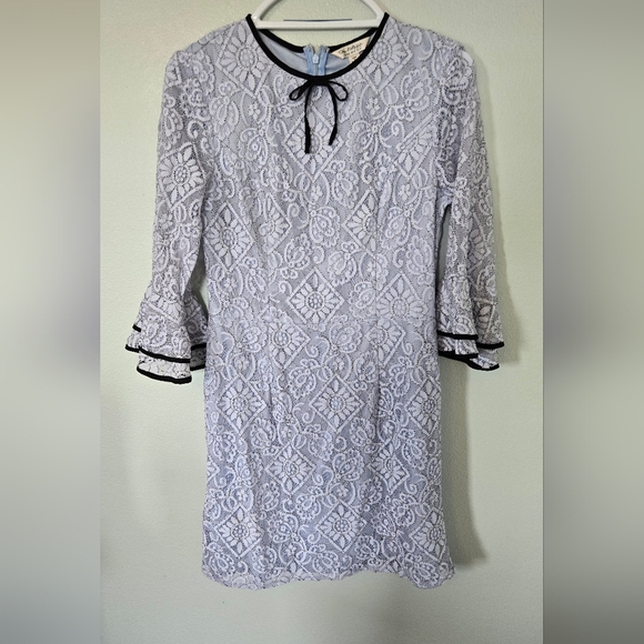 Vintage Blue Lace Shift Dress Bell Sleeves Size 10 - Picture 1 of 9